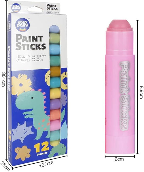 12 Pastel Colors Tempera Paint Sticks Set, Quick-Drying & Washable, Non-Toxic Art Supplies for Kids, Toddlers， Classroom, Mess-Free Crafting on Paper, Wood, Glass
