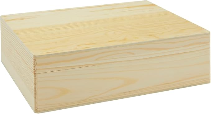 Bright Creations Unfinished Wooden Storage Box - 9 x 12 x 3.3 In, Paulownia Wood, Hinged Lid - Jewelry Box & Craft Storage - Paintable Chest for DIY Projects