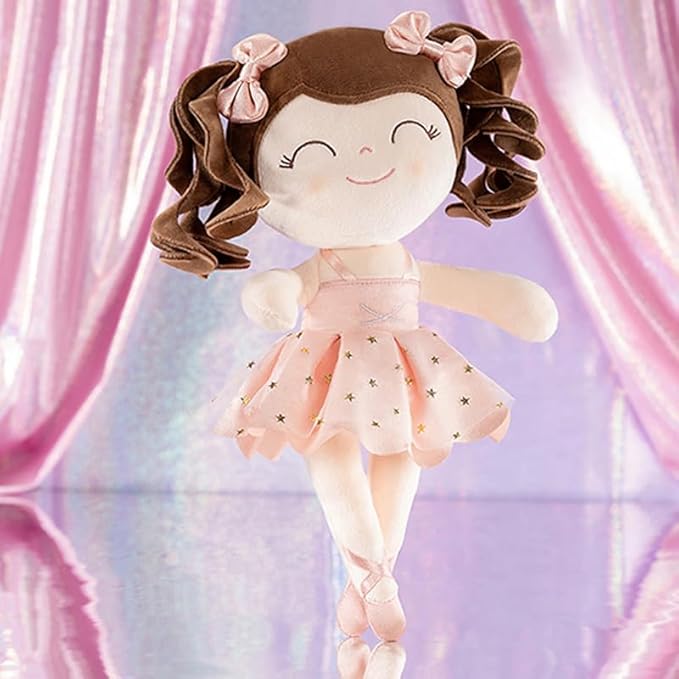 Gloveleya Baby Dolls Soft Snuggly Curly Hair Ballerina Doll First Baby Girl Gifts Plush Ballet Doll with Lace Mesh Dress Pink 14inches Ballerina Series