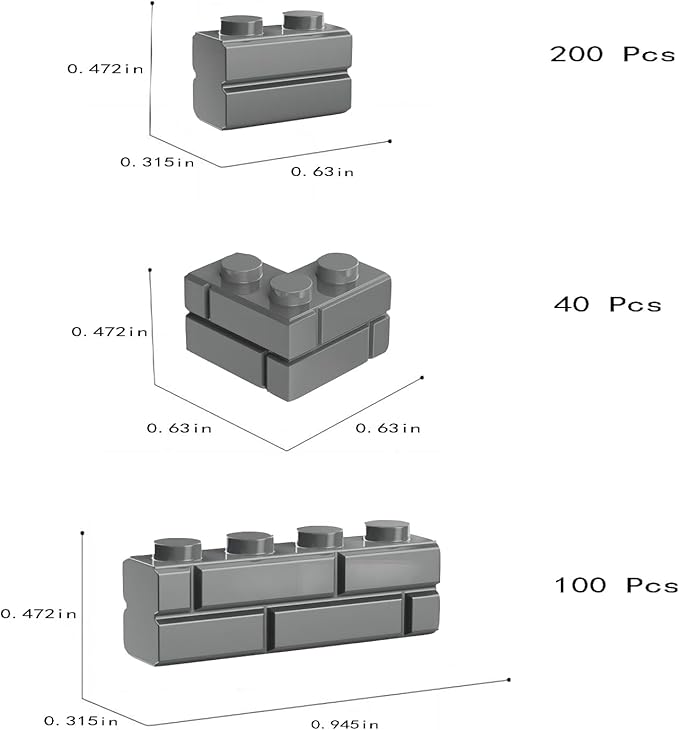 Classic Building Bricks, 340 Pcs Masonry Profile Bricks Wall Bricks Blocks, Compatible with Major Brands Parts and Pieces, Creative Building Block Toys (340 Pcs) (Dark Gray)