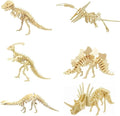 3D Wooden Dinosaur Puzzle - 6 Piece Set Wood Dinosaur Skeleton Model Puzzle - DIY Wooden Crafts 3D Puzzle - STEM Toys Brain Teaser Puzzle Gifts