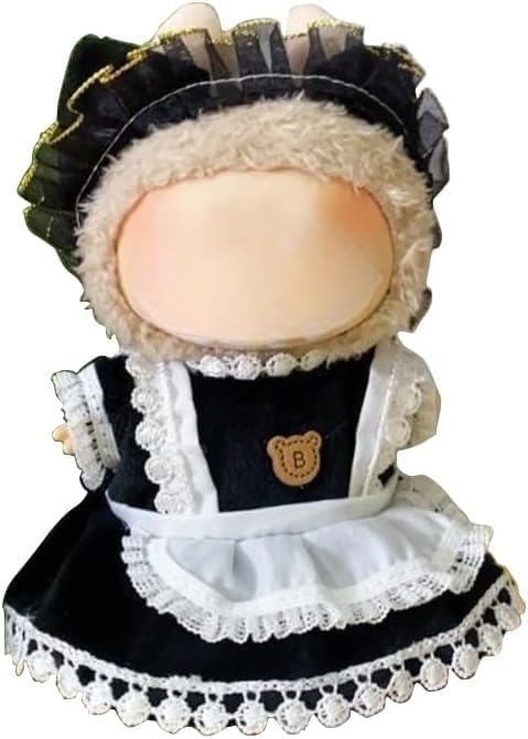 17cm Doll Clothes Set(No Doll), Hat & Overalls Set Dress for 17cm Labubu Suit, Cute Cloth for Dress up Unique Style Dolls Outfit Stylish Clothes for Labubu (Maid Dress)