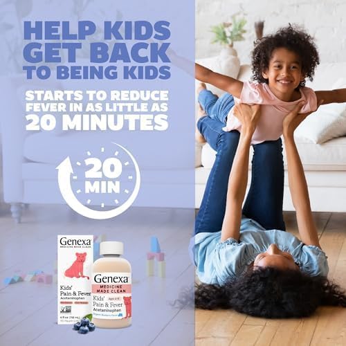 Genexa Kids' Clean Cough, Pain & Fever Acetaminophen Value 3-Pack, Dye Free, 0% Artificial Additives, Cough Care for Children, Fever & Pain Reliever, 12 fl oz (3 Bottles)
