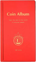 AITIME 180 Pockets Collection Supplies - Coin Holders Book Album for Collectors, Storage Suitable for Coin Diameter Less Than 1.66 Inches (Red)
