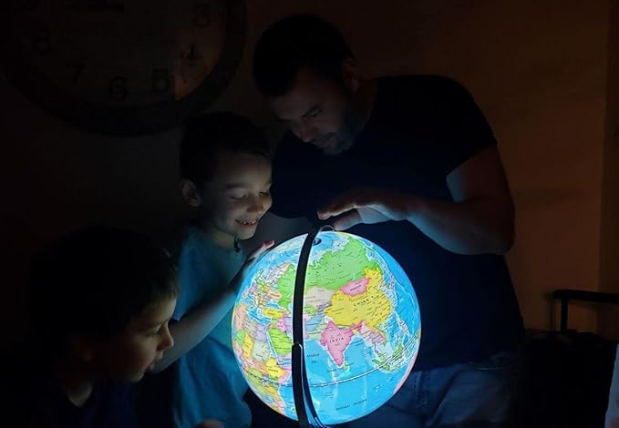 Goplus 13" Large World Globe with Stand, 720° Rotating Illuminated Globe with LED Lights, Metal Base, Desktop Educational Geographic Globe for Learning, Classroom, Office