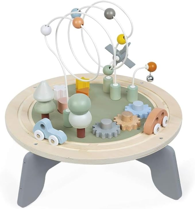 Janod J04402 Sweet Cocoon Wooden Activity Multi-Play Table Toddlers – Fine Motor Development – Non-Slip Feet – Water Painted and FSC Certified – Suitable for Age 1 Year and Above