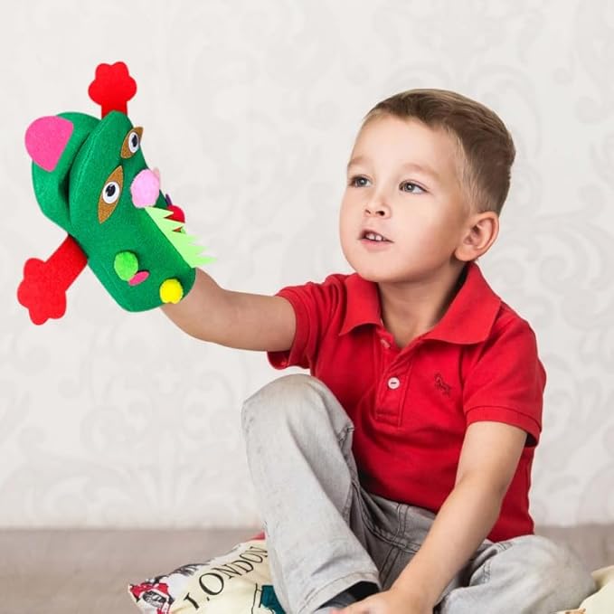 WATINC 12Pcs Hand Puppet Making Kit for Kids Art Craft Felt Sock Puppet Toys Creative DIY Make Your Own Puppets Pompoms Storytelling Role Play Party Supplies for Girls Boys