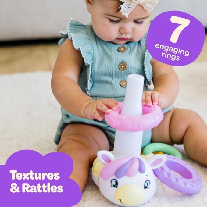 Move2Play, Stacking Toy | Includes 7 Unique Rings | Montessori Development | Baby Gift for 1 Year Old Boys & Girls | Ages 0-6+, 9, 10, 12, 18+ Months | Unicorn Stacker
