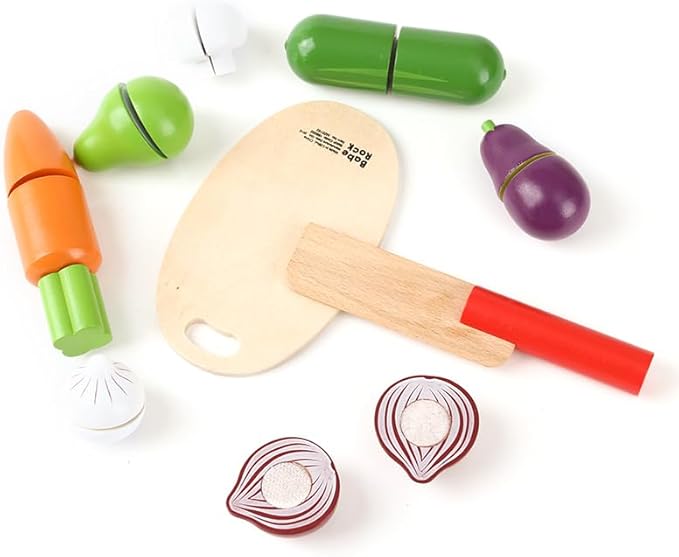 Velcro Fruit and Veggies for Kids Play Kitchen Cooking Toys Wooden Pretend Play Fruit Early Educational Learning for 3 Year Old Kids Toddler Boys Girls