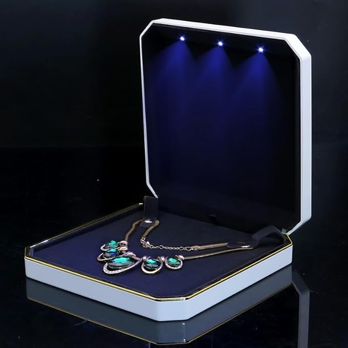 HSLFUAI Necklace Organizer Box with Led Light,Jewelry Box for Necklace, Necklace Boxes for Jewelry Gift,Jewelry Gift Box for Wedding, Birthday, Valentine' Day, Mother'S Day, Christmas