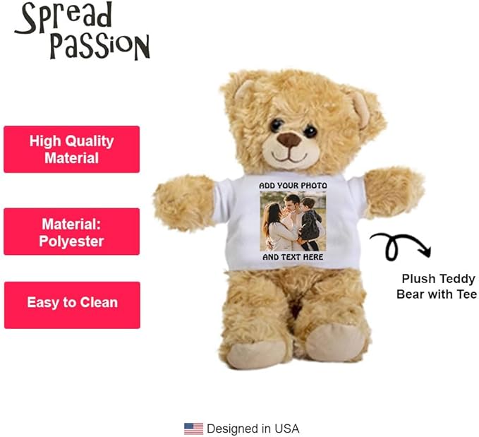 SpreadPassion Custom Teddy Bear, Personalized Teddy Bear, Customized Text, Image, Custom Name Bear, Personalized Gifts for Girlfriend, Boyfriend on Valentines Day, Birthday, Christmas Day