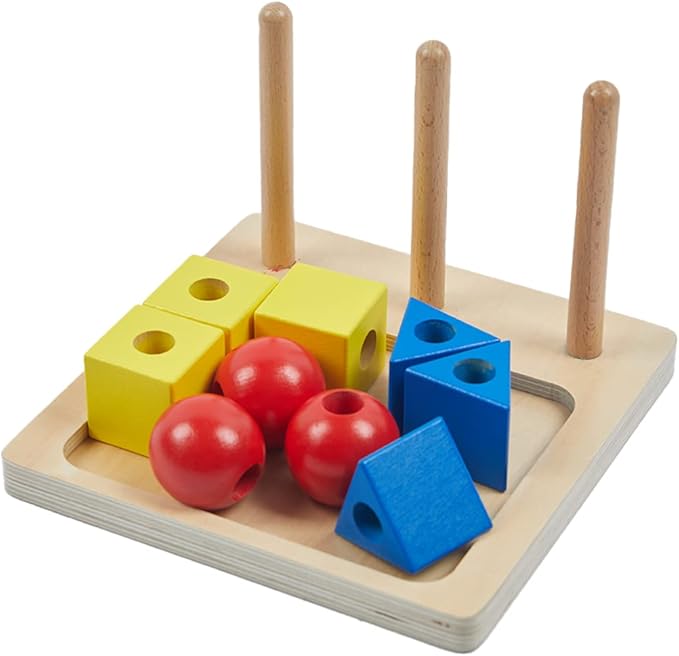 Adena Montessori Inspired Colored Solids on Dowels - Shape Sorting Toy Designed for 1-3 Years Old Toddlers