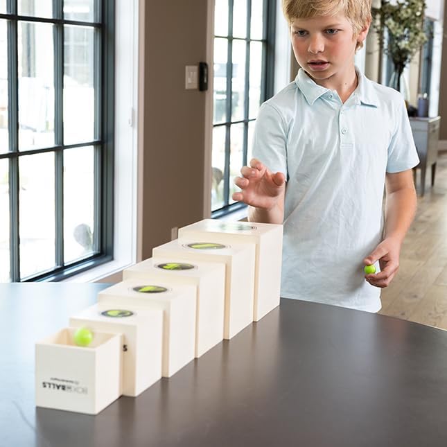 Fat Brain Toys Box and Balls, Wooden Activity Cubes and Bouncy Balls for Kids, Fun New Trickshot Games for Ages 6 to 11