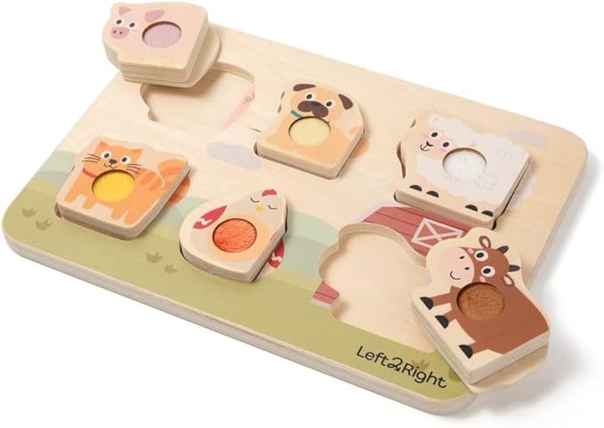 LEFT2RIGHT Wooden Puzzles for Toddlers 2-4 | Montessori Toys for 1-4 Year Olds | Educational Farm Edition Puzzle for Motor Skills & Sensory Learning | Wooden Toddler Puzzles Ages 1-3 Farm Edition