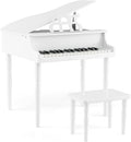 HONEY JOY Classical Kids Piano, 30-Key Mini Grand Piano with Music Stand and Bench, Wooden Musical Instrument Toy w/Lid & Music Rack, Gift for Boys Girls Ages 3+ (4 Straight Leg-White)