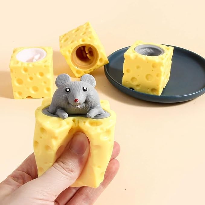 3 PCS Set Squeeze Toys Squishes Toy Decompression Cheese Mouse Cup Squeeze Toys,Sensory Fidget Toys,Stress Relief for Kids & Adult Tricky Funny Novelty Toy