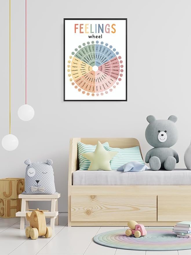 uoyien Feelings Wheel Emotions Poster Feelings Emotions Chart Preschool Classroom Must Haves Canvas Wall Art Prints Calming Corner Classroom Decor Mental Health Therapy Posters 12x16in Metal Framed