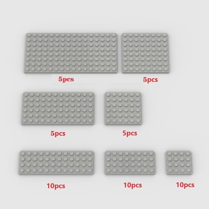 Classic Building Plate Assortment - 50pc Light Gray Bulk Base Plates, Compatible with Lego, for Most Brands