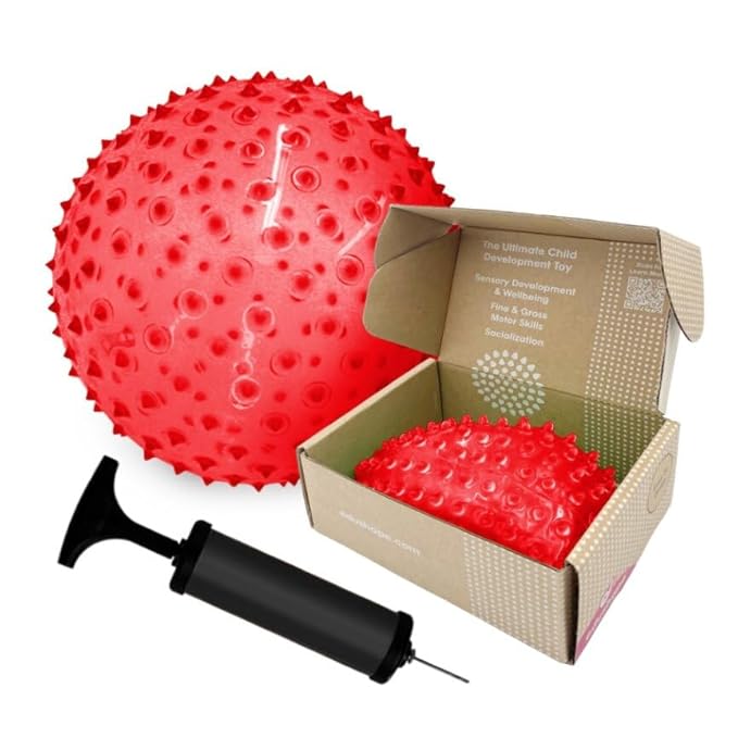Edushape Original Sensory Ball for Baby - 7" Deflated with Pump, Transparent Red, Enhances Gross Motor Skills for Kids 6 Months & Up