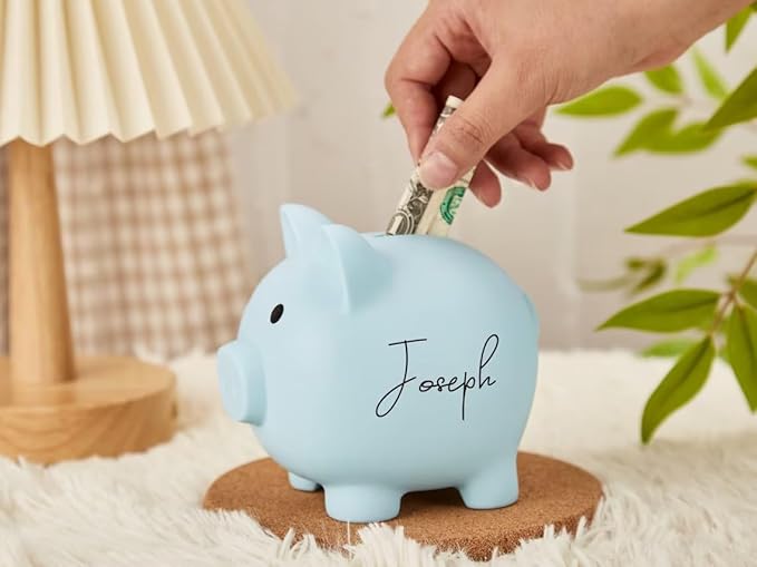 Personalized Cute Plastic Piggy Bank for Kids, Custom Unbreakable Toy Coin Bank with Name, First Toddler Money Box, Birthday, Easter, for Girls & Boys Home Decoration