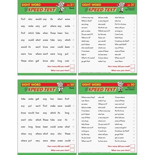 Really Good Stuff Sight Word Fluency Drills and Assessment Kit - 25 Cards