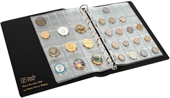 Uncle Paul Coin Storage Leather Binder with Slipcase Set - Assorted 4 Sizes Pocket Pages, 12 Pages Coin Collection Book for Global Travel, All in One 4-Ring Coin Album for Journal 9.6"x 11.8" BC01