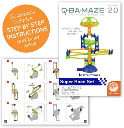 MindWare Q-Ba-Maze Rally Racing - Kit Includes Includes 44 Cubes, 1 Marble Vortex, 8 Straight-Away Rails, Turbo Launcher, Marbles and More - Ages 6 and Up
