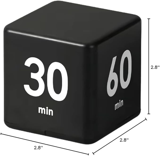 Feilifan Cube Timer - Kids ADHD Productivity Workout Flip Timer for StudyTime & Classroom - Countdown Management Settings 15, 20, 30, 60 Minutes, Black