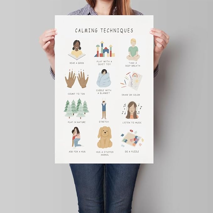 uoyien Calming Corner Classroom Mental health Posters Feelings Calming Techniques Canvas Wall Art Boho Emotions Chart for Kids Prints Special Education Wall Decor for Office School 12x16in Unframed