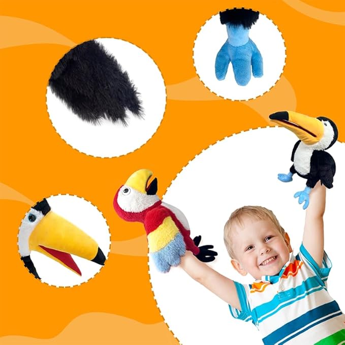 Puppet Toucan Hand Puppet,13.8" Animal Puppet Toucan Puppets Stuffed Animal Hand Puppets for Kids with Movable Mouth,Puppet Plush Multi-Color Toys Bird Puppet Role Play Teaching(Big Black)
