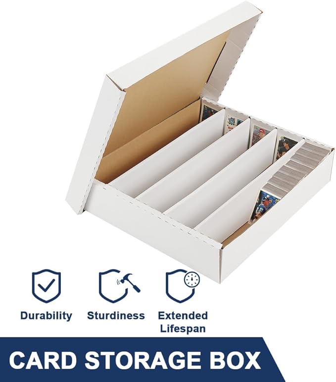 CROSSDESIGN Graded Card Storage Box Sport Trading Card Corrugated Cardboard Holder Container Holds 5000 Count(White Corrugated Paper)