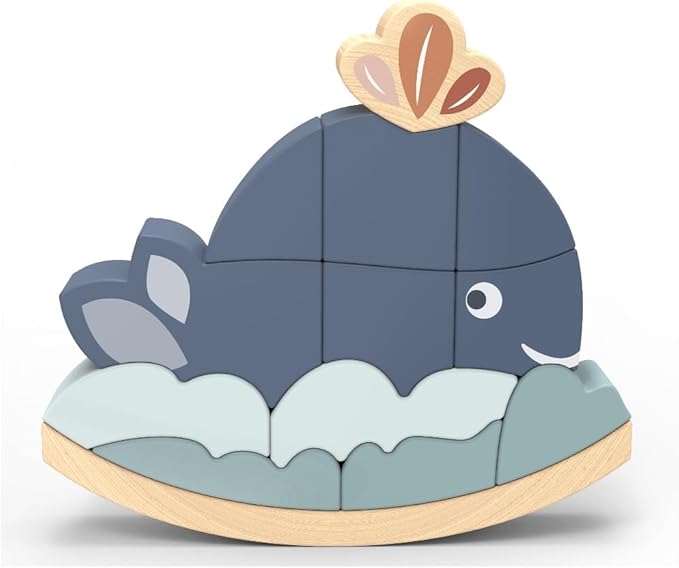 Speedy Monkey Rocking Stacker – Whale Balance Game, 13 Wooden Pieces, Fun Skill Challenge for Family, Develops Hand-Eye Coordination, Fine Motor Skills, Non-Toxic Paint, for Kids 2-6 Years