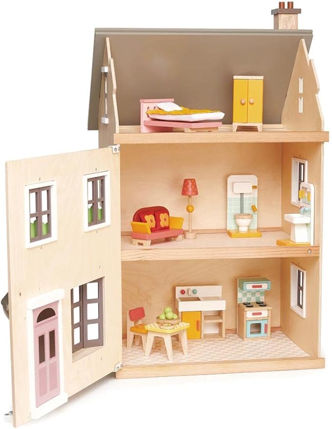Tender Leaf Toys - Foxtail Villa - Furnished 27.95” Tall Town Style Pretend Play Doll House - Encourage Creative and Imaginative Fun Play for Children 3+