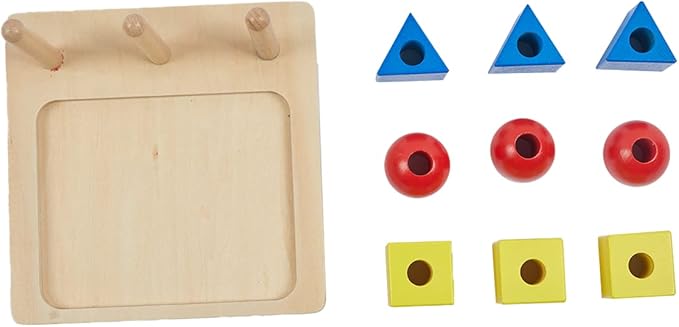 Adena Montessori Inspired Colored Solids on Dowels - Shape Sorting Toy Designed for 1-3 Years Old Toddlers