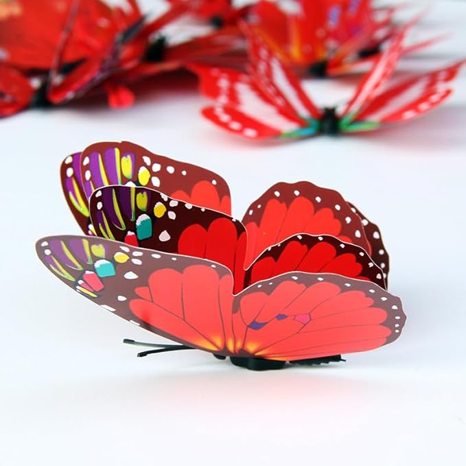 Mixed of 12PCS 3D Pink Butterfly Wall Stickers Decor Art Decorations¡­ (Red)