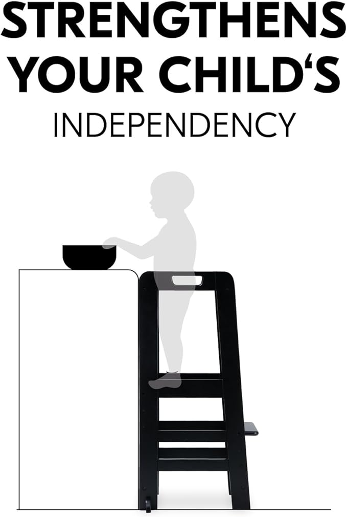 Hauck Learn N Explore Montessori Toddler Tower, Adjustable Wooden Kitchen & Bathroom Step Stool Helper for Home Use with Kids Ages 1+, Black