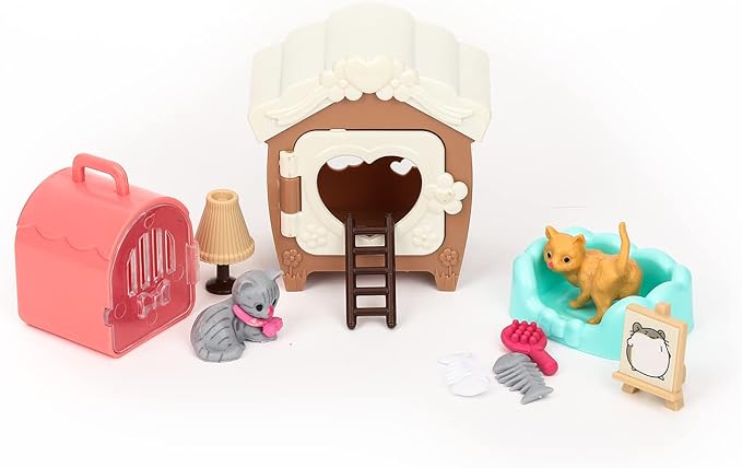 TQQFUN 43-Piece Cat Figurine Playset - Realistic Pet Care Center Role Play Toys for Kids, Toddlers, Boys and Girls