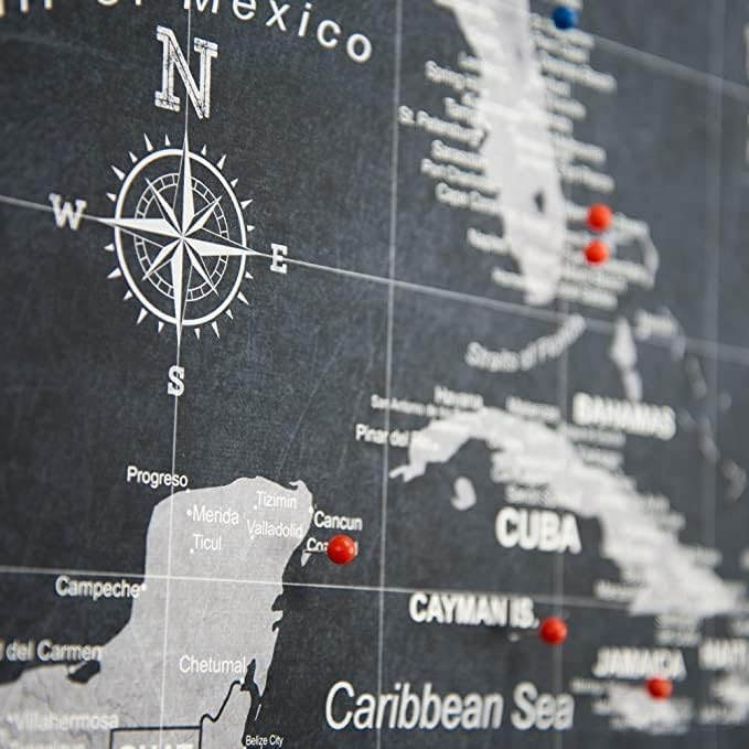 Conquest Maps World Travel Map with Pins Modern Slate Style Push Pin Travel Map Cork Board, Track Your Travels w/a Handmade Unique Canvas Pinable Map (48" x 32")