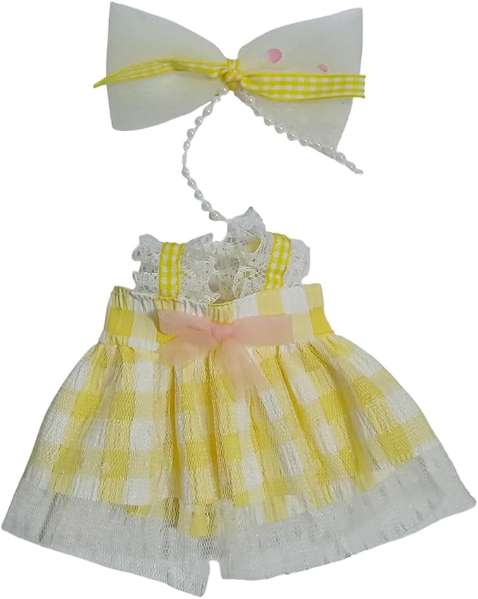Doll Outfit Clothes Set for 17cm Dolls, Premium Fashion Princess Dress Jumpsuit for Dolls Accessories (NO Doll) (Yellow Bow and Dress)