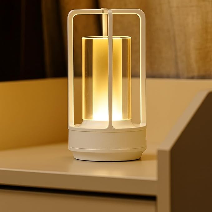 Klarako Crystal Lantern Lamp – Modern Cordless Rechargeable Bedside & Outdoor Light, Portable Wireless – Dimmable Touch Control – Luxury Living Room & Hotel-Style Lighting (Matte White, 2-Pack)