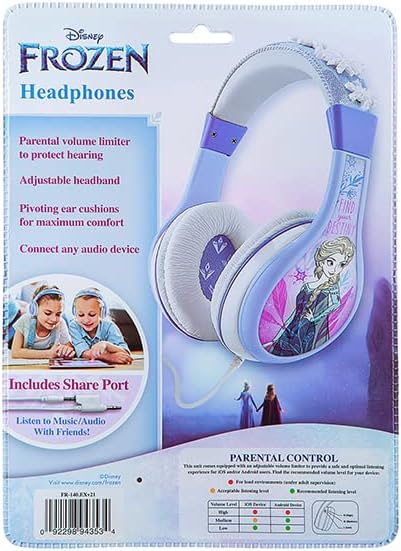 Frozen 2 Kids Headphones, Adjustable Headband, Stereo Sound, 3.5Mm Jack, Wired Headphones for Kids, Tangle-Free, Volume Control, Foldable, Childrens Headphones Over Ear for School Home, Travel