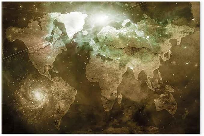 artgeist Canvas Wall Art Print Abstract World Map 35x24 in - 1pcs Home Decor Framed Stretched Picture Photo Painting Artwork Image - Country Map Map Cosmos Space k-C-0139-b-c