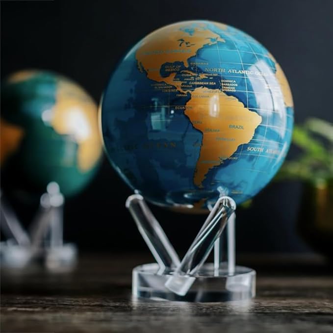 MOVA Blue and Gold Solar-Powered Rotating Globe 8.5” | Desk Decor with Stand | No Batteries Needed | Modern Map Accent for Home or Office
