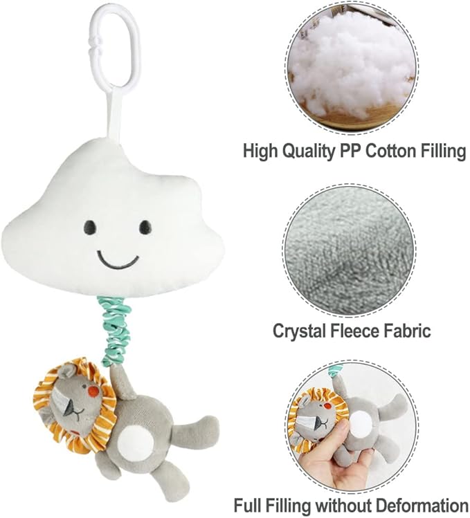Baby Hanging Musical Toy with Music Box, Baby Lullaby Pull Musical Sensory Toys for Babies Boys and Girls, Clip On Babies Pram Pushchair Cribs Strollers Car Seats Toys, Cloud