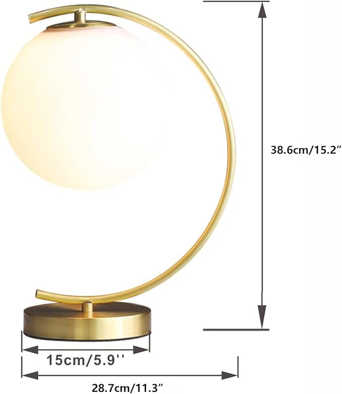 KCO Lighting Mid-Century Bedside Table Lamp Modern Glass Ball Desk Lamp Gold Reading Lamp Moon Shape Metal Table Light for Bedroom Living Room Office