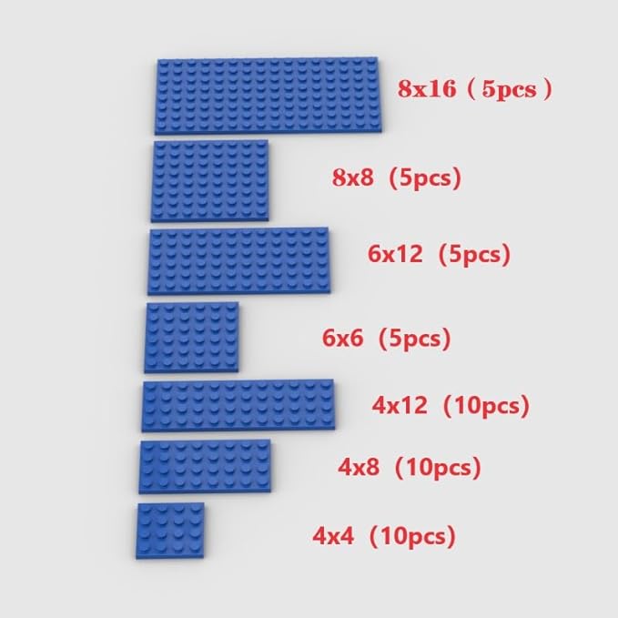 Classic 50pc Blue Building Plate Assortment Pack with 7 Sizes, Compatible with Lego, for Most Brands