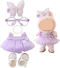 Clothes for Labubu Doll,Clothes for Dolls Accessories,Butterfly Tulle Skirt Purple 5 Pieces Outfit Set Suitable for Labubu 15cm 17cm Doll,Adorable Dress-Up Accessories for Labubu Doll