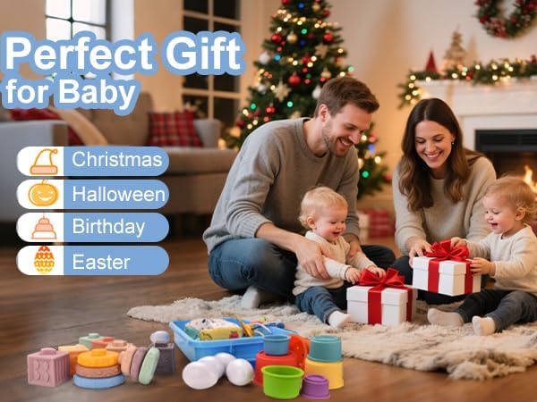 Montessori Toys for Baby 6 Month Old,Baby Toys 6-9-12 Months,6 in 1 Montessori Sensory Toys for 1 Year Old,Stacking Blocks,Tissue Box Toys for Toddlers Birthday Halloween