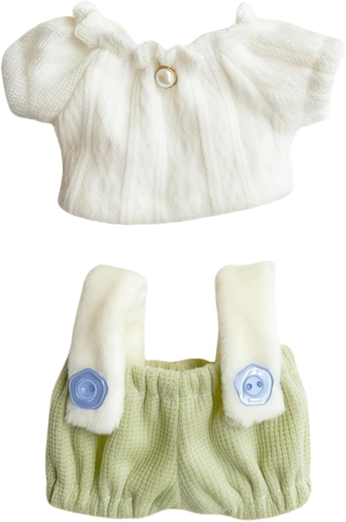 Clothes for Dolls Accessories (No Doll), Cute Outfit Set 2 Pieces Bib Pants for 15 & 17cm Doll Suit, Stylish Dress Up Overalls Doll Clothing Set Replacement Green