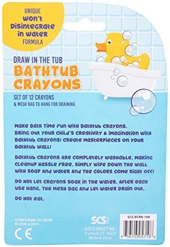 Bath Crayons Super Set - Set of 12 Draw in the Tub Colors with Bathtub Storage Mesh Bag -Non-Toxic, Safe for Children, Won't Disintegrate in Water -Art Project for Kids and Toddlers